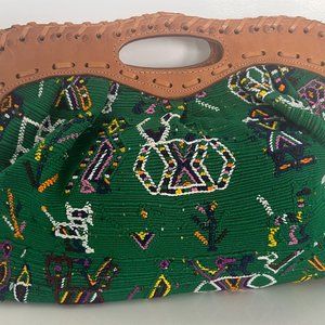 Handwoven Huipil and  Leather Clutch One of a Kind